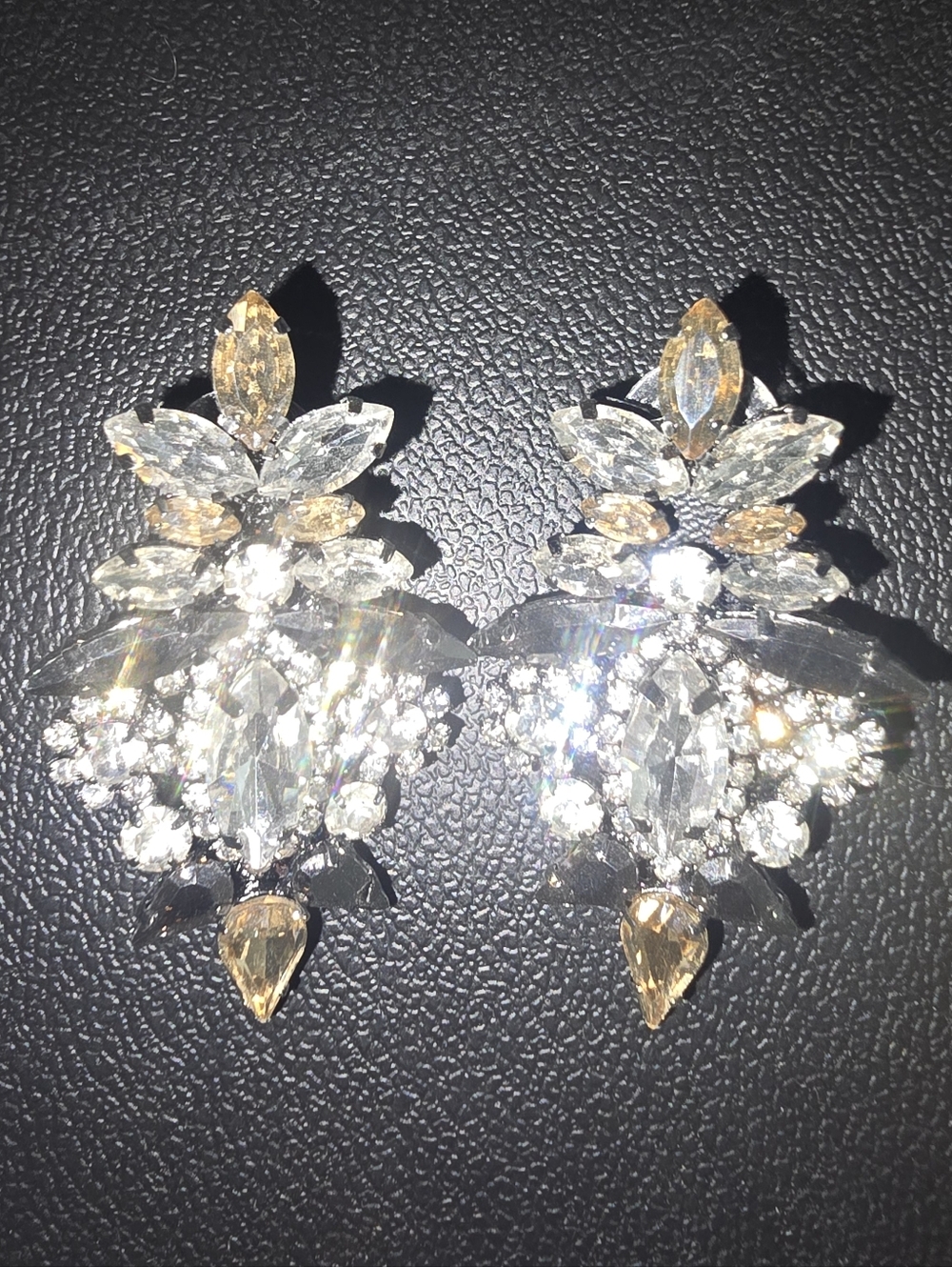 Express Crystal Floral Drop Earrings - Clear and Champagne